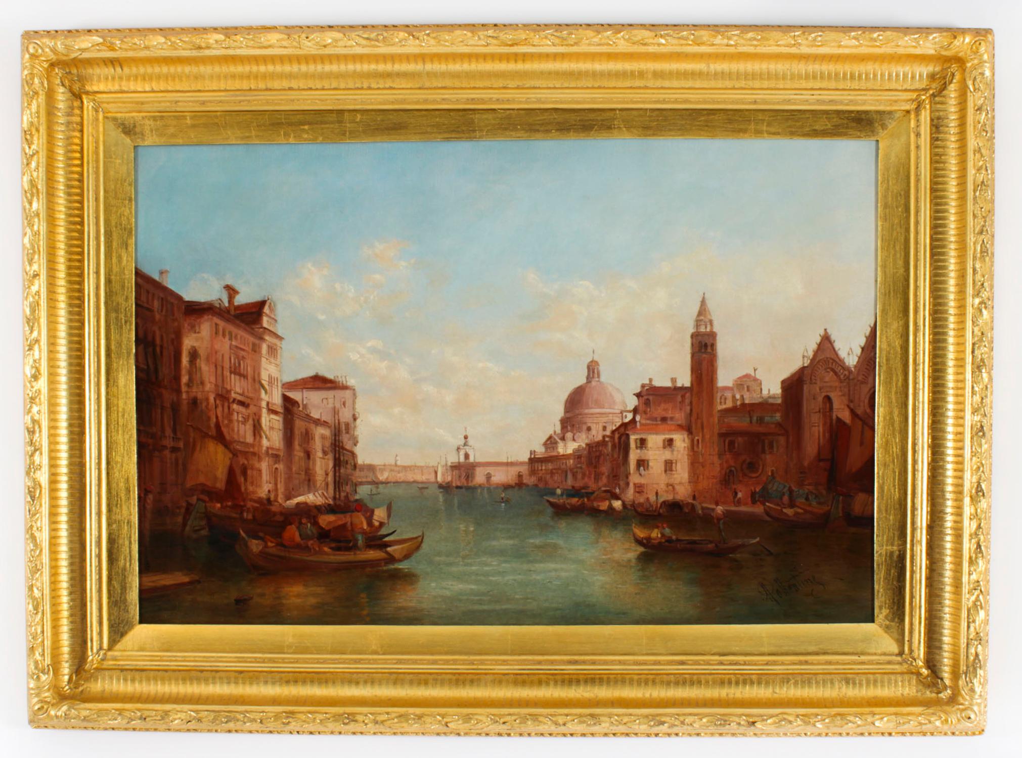 Antique Pair Oil Paintings Grand Canal Venice Alfred Pollentine 19th Century 4