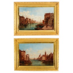 Antique Pair Oil Paintings Grand Canal Venice Alfred Pollentine 19th Century