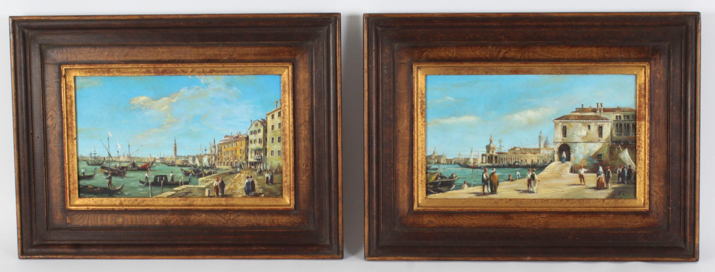 Antique Pair Oil Paintings of Venice Continental School 19th C 13