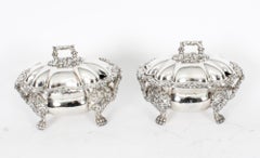 Antique Pair Old Sheffield Oval Sauce Tureens & Covers 19th Century