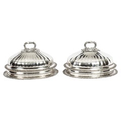 Antique Pair Old Sheffield Plate Beef Venison Tureens & Domed Covers 19th C