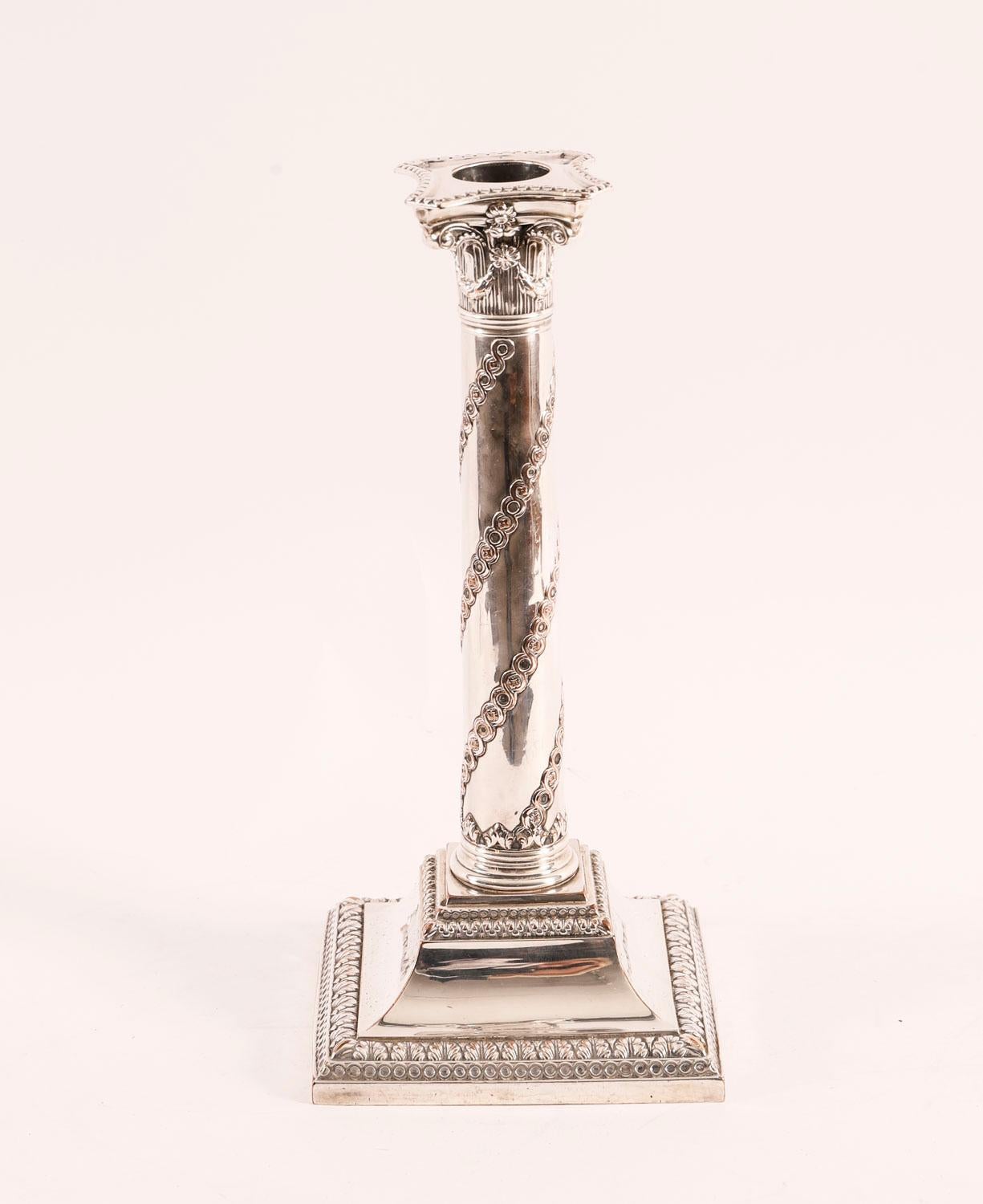 George III Antique Pair Old Sheffield Silver Plated Candlesticks 18th Century For Sale