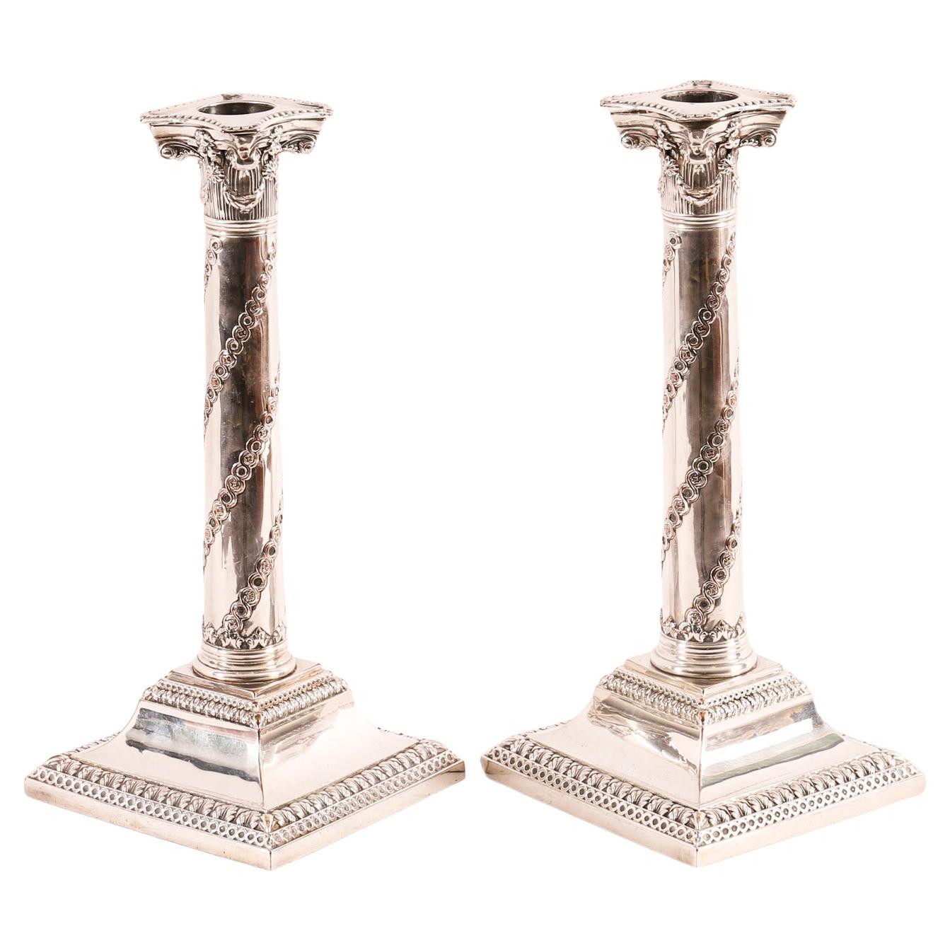 Antique Pair Old Sheffield Silver Plated Candlesticks 18th Century For Sale