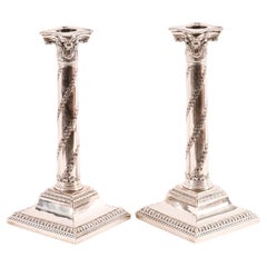 Antique Pair Old Sheffield Silver Plated Candlesticks 18th Century