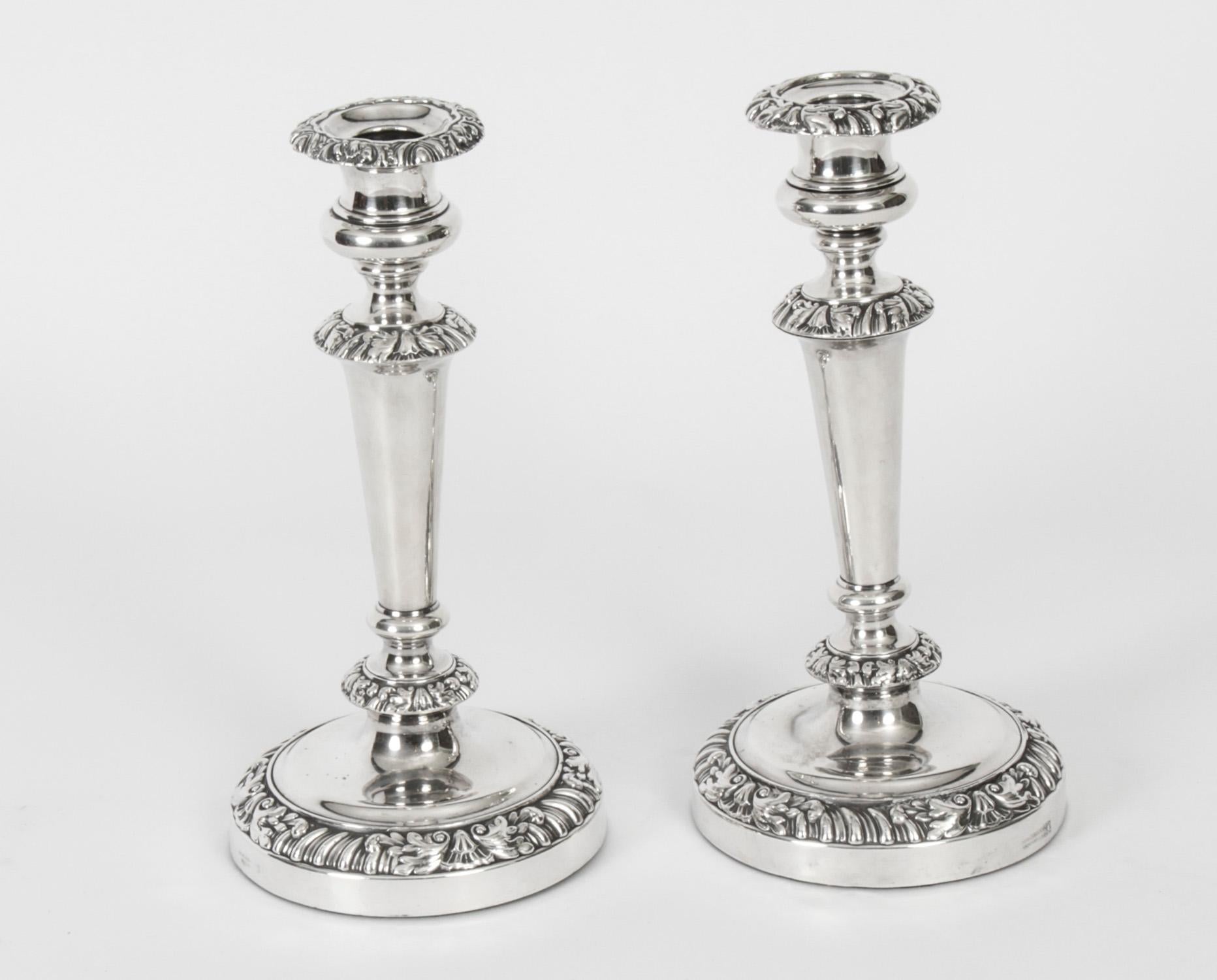 Antique Pair of Old Sheffield Silver Plated Candlesticks, Circa 1820 19th C 8