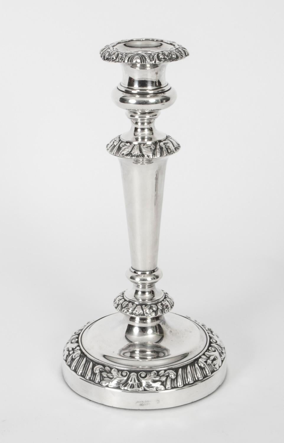 Georgian Antique Pair of Old Sheffield Silver Plated Candlesticks, Circa 1820 19th C
