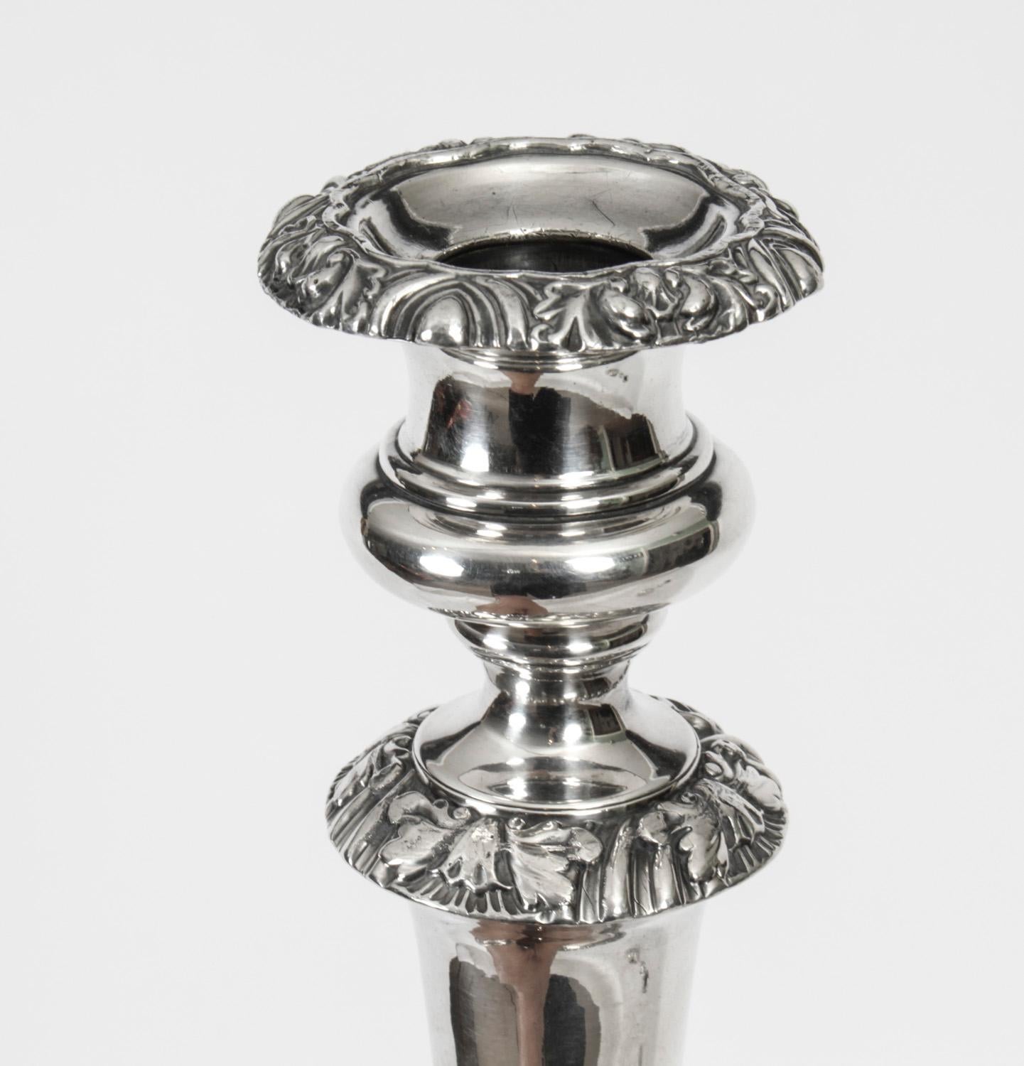 Sheffield Plate Antique Pair of Old Sheffield Silver Plated Candlesticks, Circa 1820 19th C