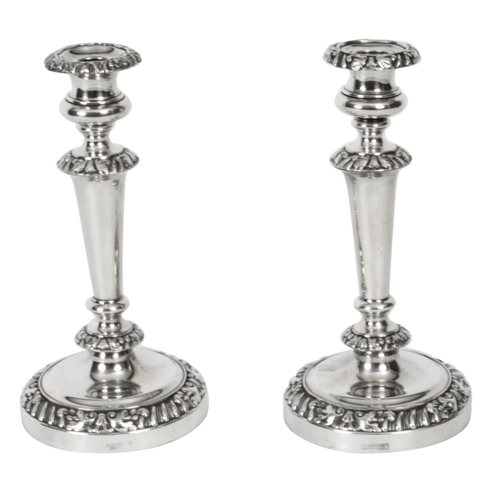 Antique Pair of Old Sheffield Silver Plated Candlesticks, Circa 1820 19th C