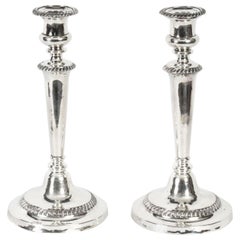 Antique Pair Old Sheffield Silver Plated Candlesticks Early 19th C