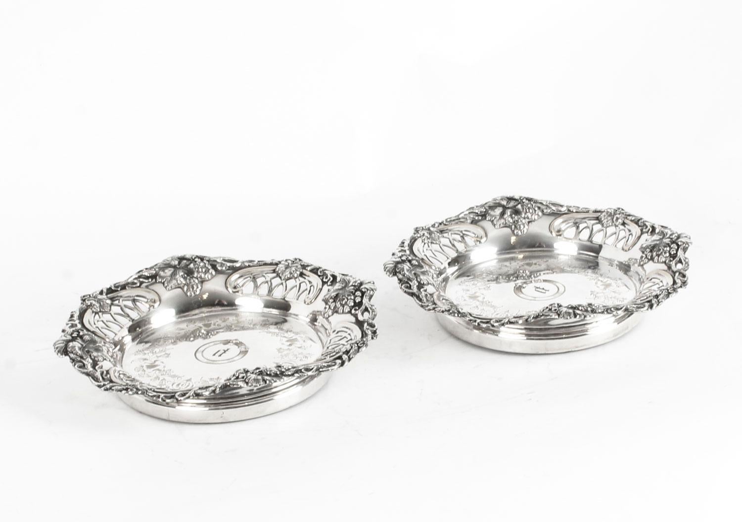Antique Pair of Old Sheffield Silver Plated Wine Coasters, 19th Century 4