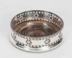 Antique Pair Old Victorian Silver Plated Wine Coasters 19th Century