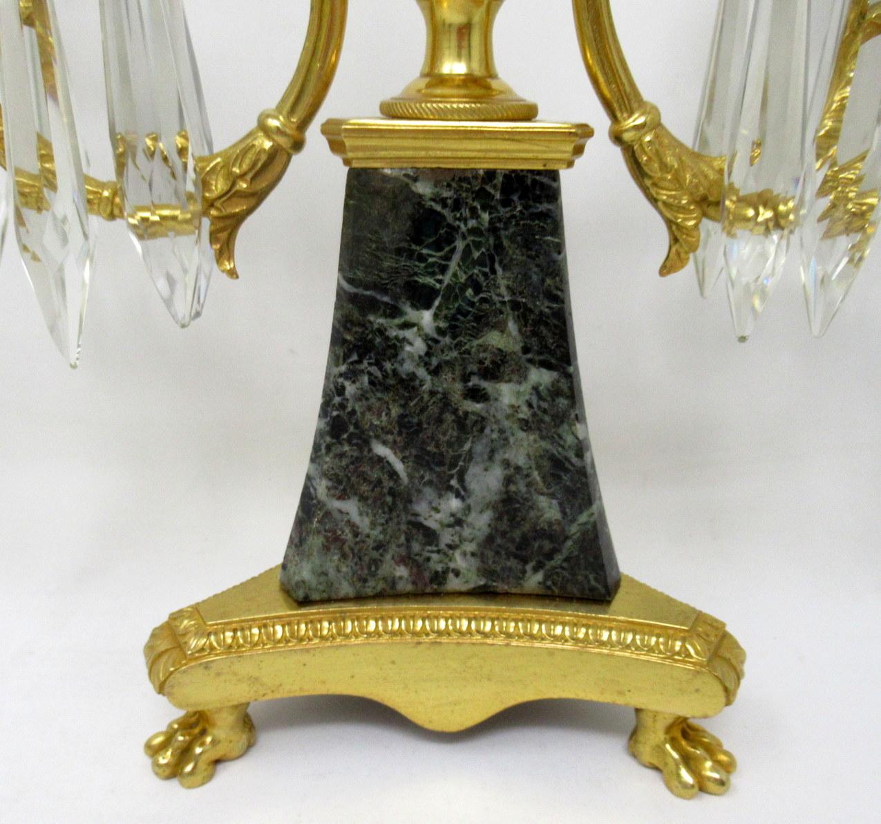 Antique Ormolu Bronze Marble Crystal Twin Branch Candelabra French Luster, Pair 2