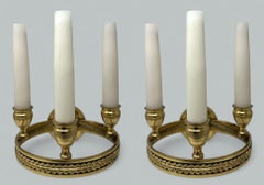 Antique Pair Ormolu Gilt Bronze Treble Light Wall Electric Sconces Appliques 19C