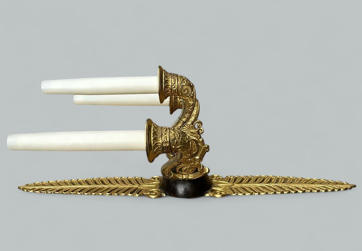 Antique Pair Ormolu Gilt Bronze Treble Light Wall Electric Sconces Appliques 19C For Sale 1