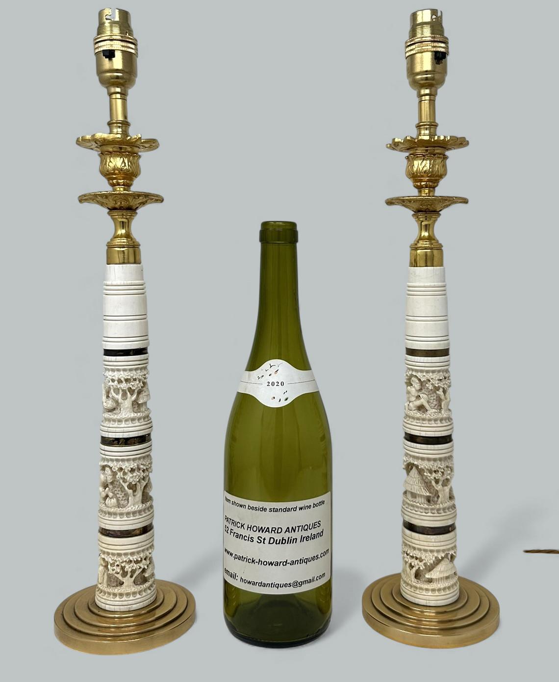 Antike Paar Ormolu Hand geschnitzt Bovine Kerzenhalter Tischlampen Chinesisch Japanisch im Angebot 4