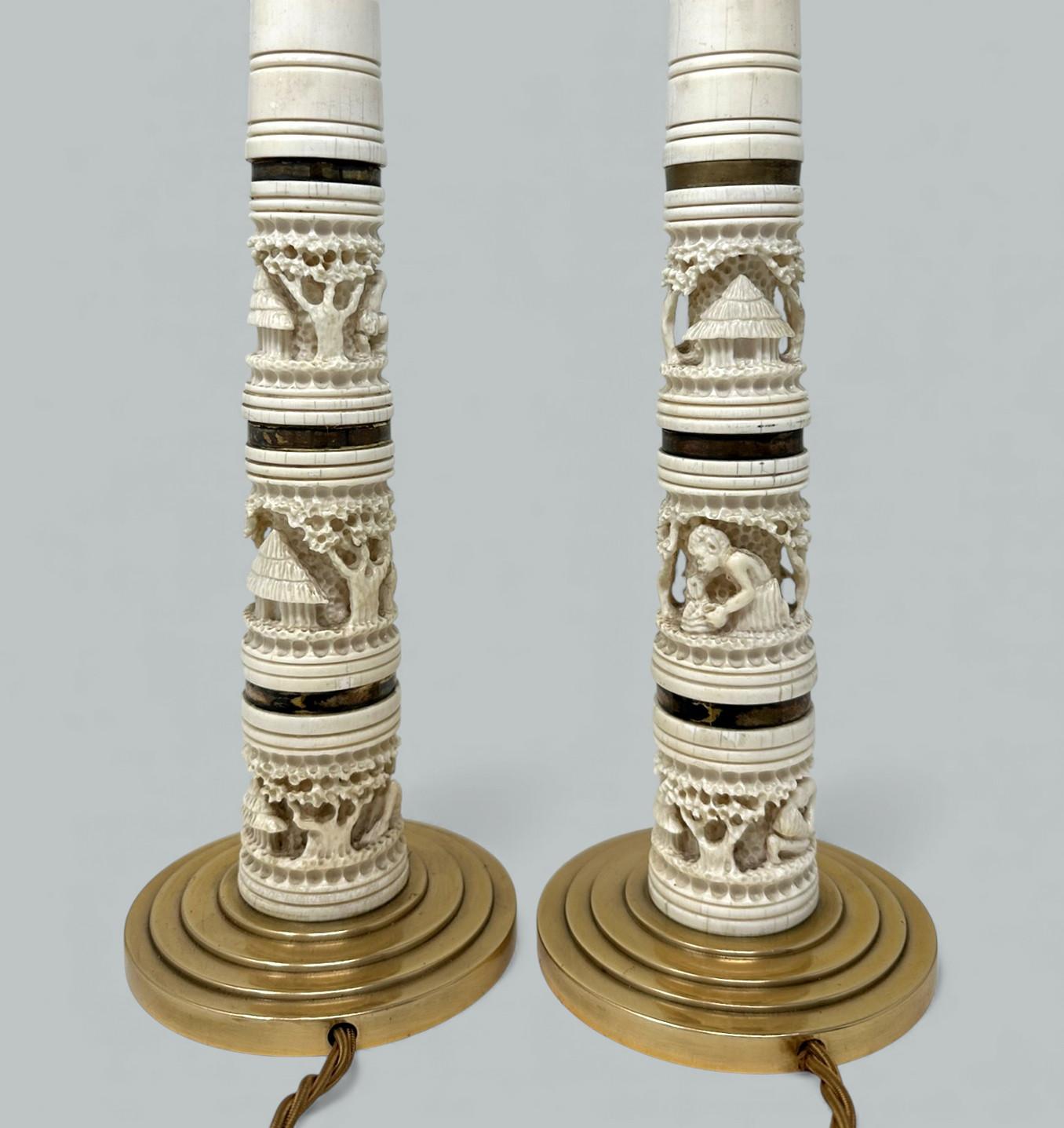 Antike Paar Ormolu Hand geschnitzt Bovine Kerzenhalter Tischlampen Chinesisch Japanisch im Angebot 3