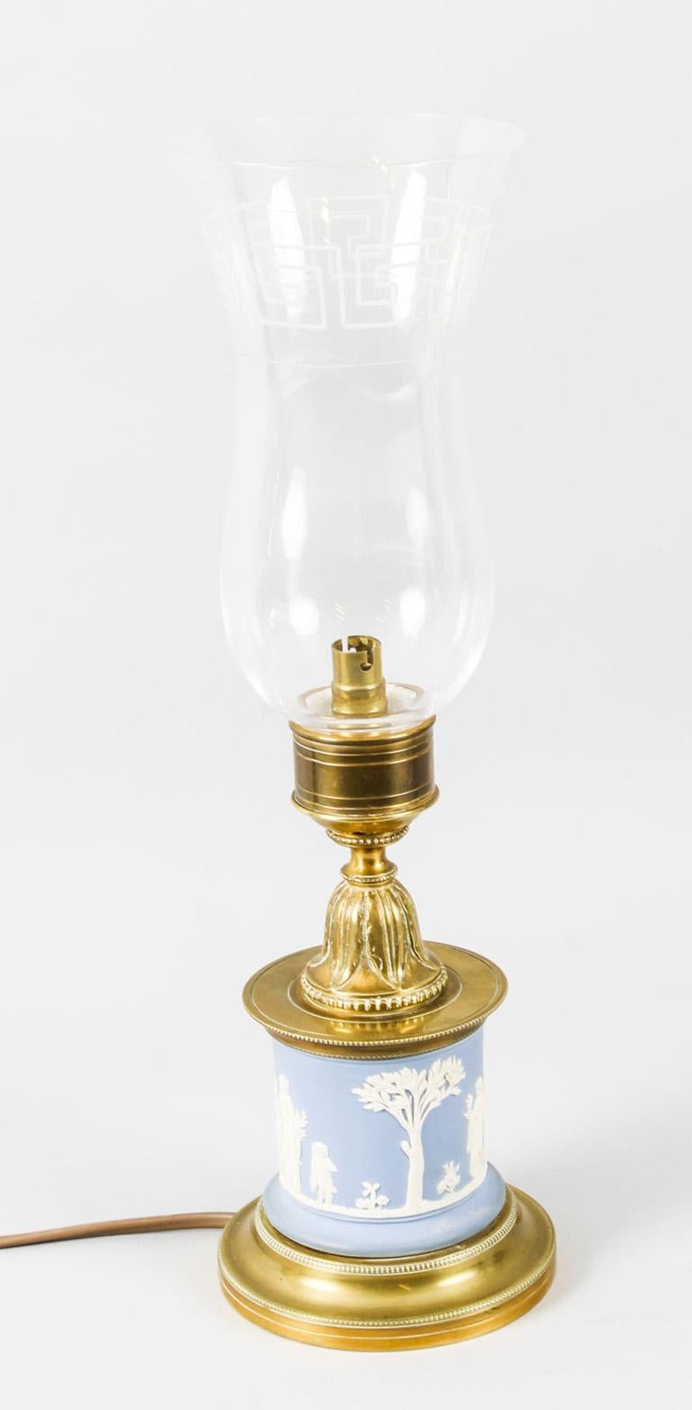 English Antique Pair of Ormolu and Jasperware Table Lamps, 19th Century