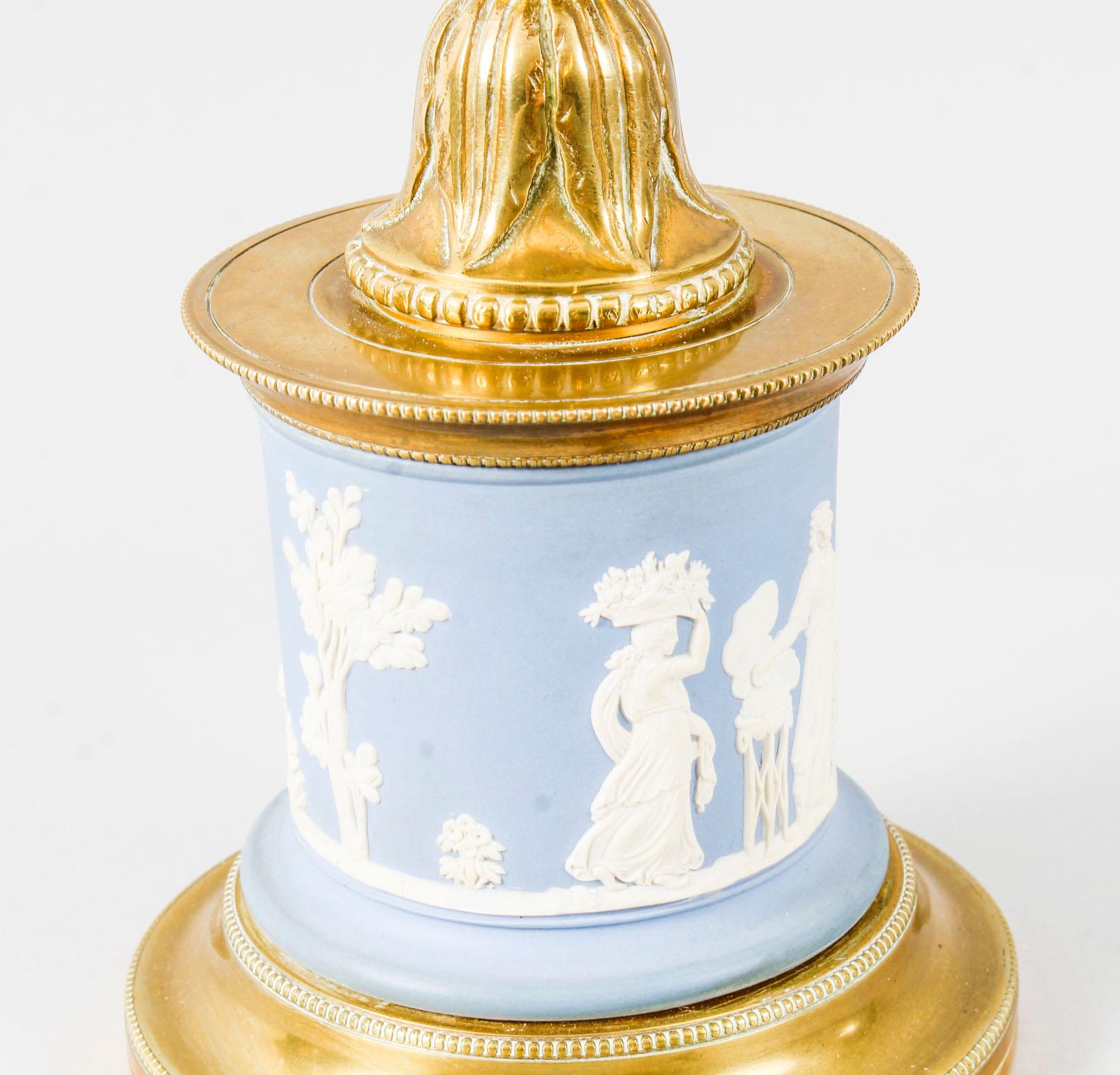 Antique Pair of Ormolu and Jasperware Table Lamps, 19th Century 1