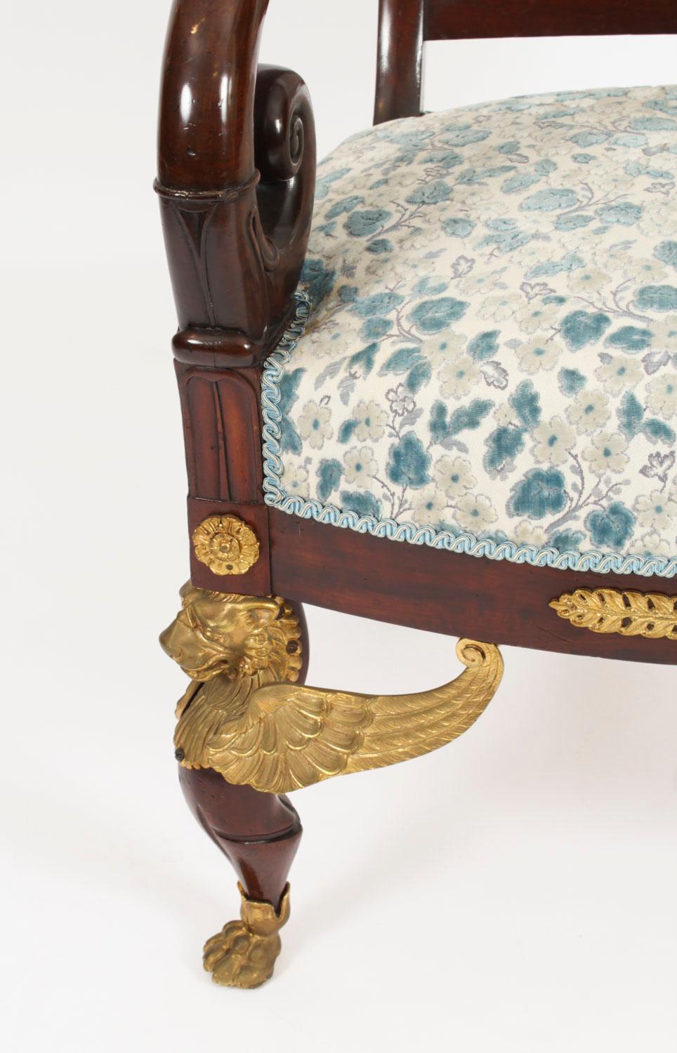 Antique Pair Ormolu Mounted Armchairs Empire Revival 1870s For Sale 8
