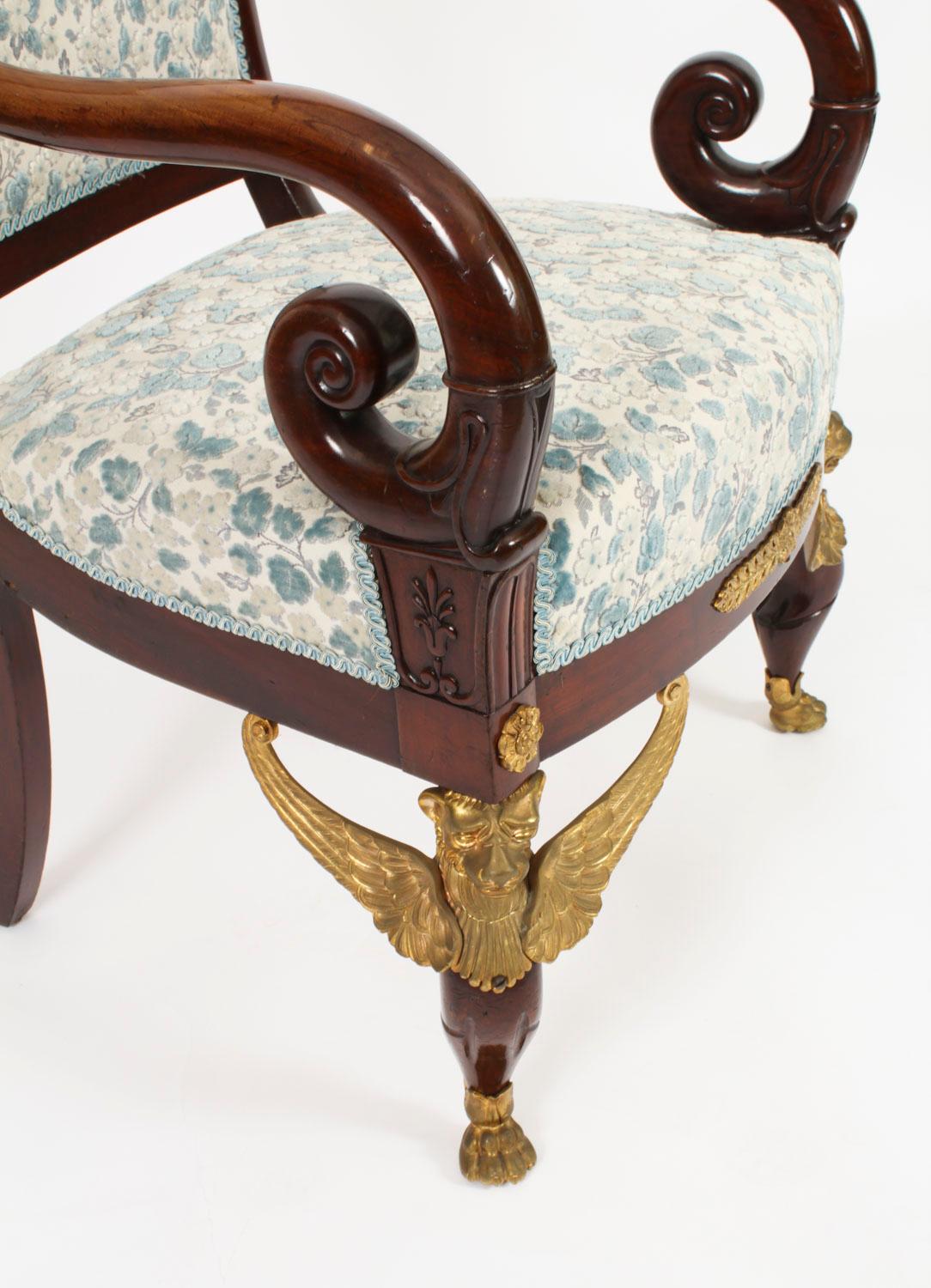 Antique Pair Ormolu Mounted Armchairs Empire Revival 1870s For Sale 10