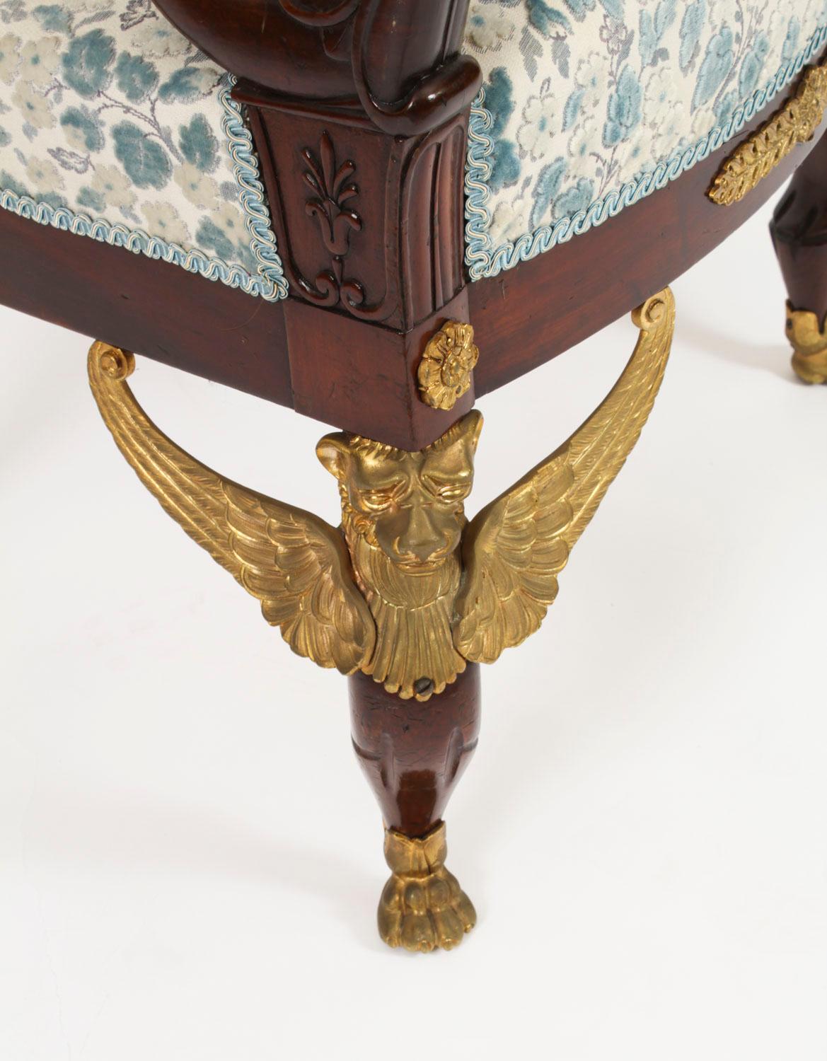 Antique Pair Ormolu Mounted Armchairs Empire Revival 1870s For Sale 11