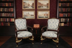 Antique Pair Ormolu Mounted Armchairs Empire Revival 19th Century