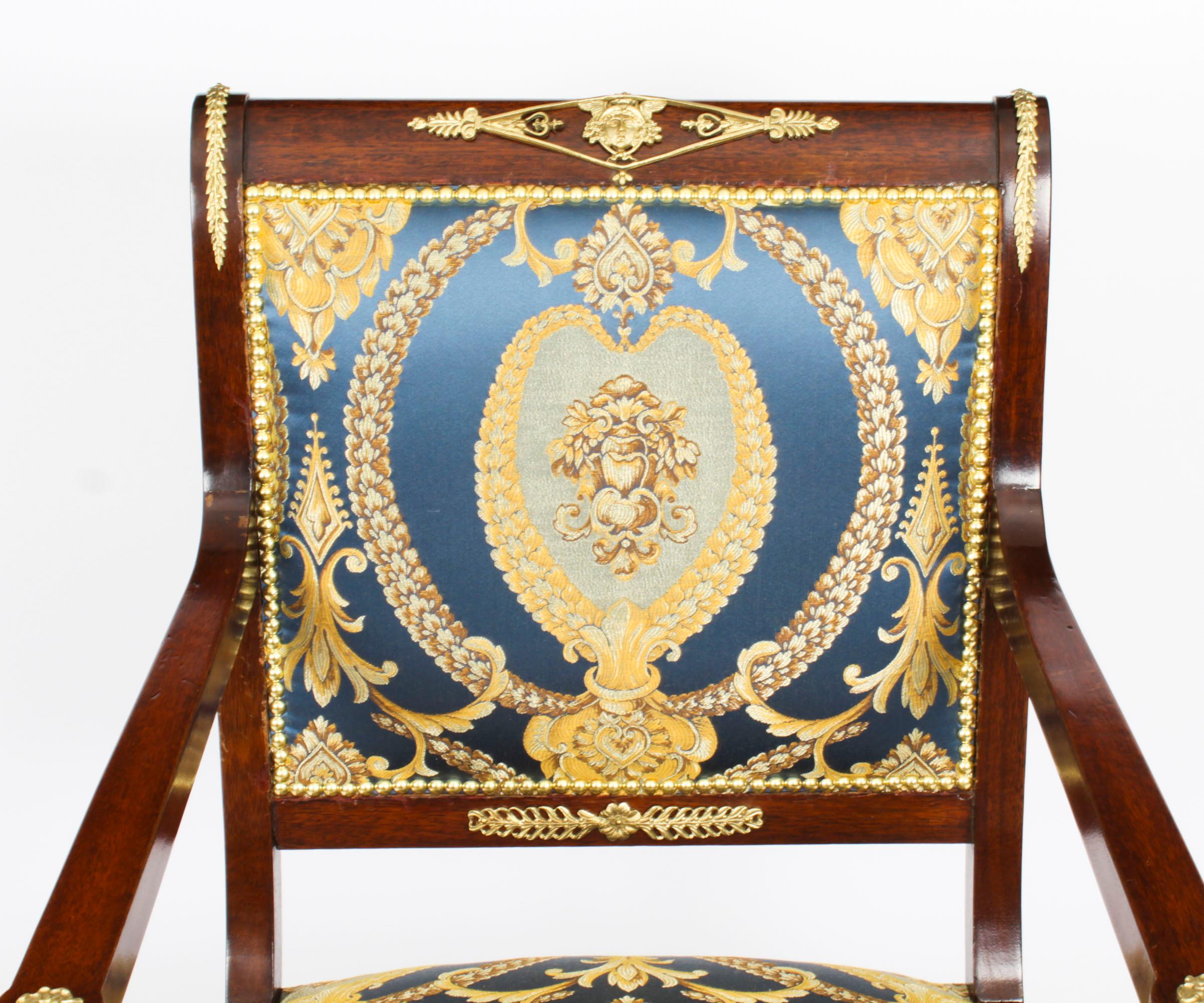 Late 19th Century Antique Pair Ormolu Mounted Armchairs Empire Revival 19th Century