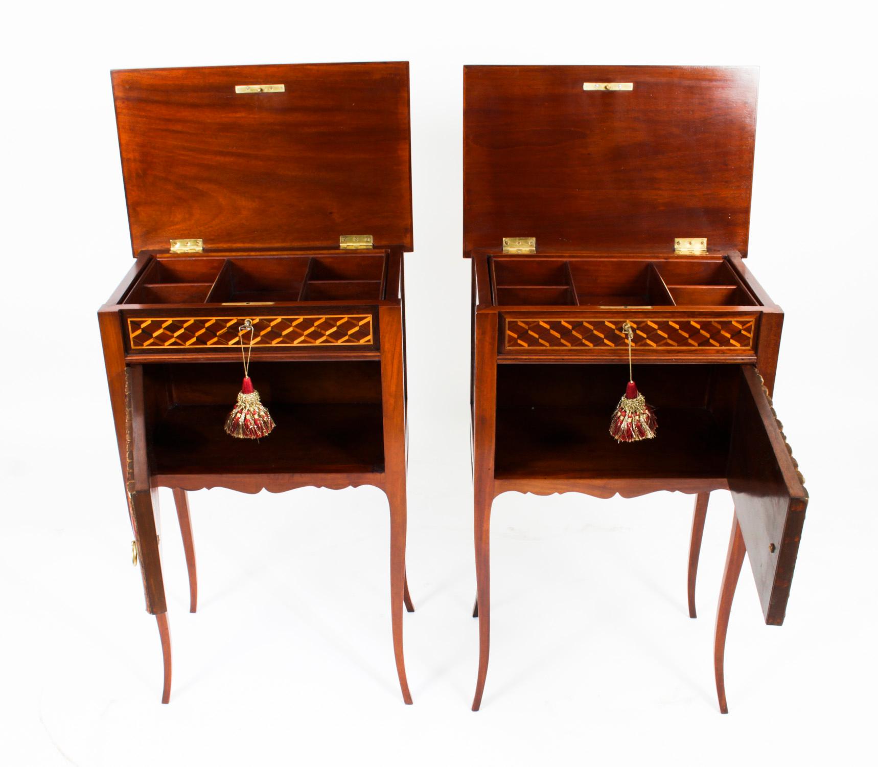 Antique Pair Ormolu Mounted Parquetry Occasional / Bedside Tables 19th C 9