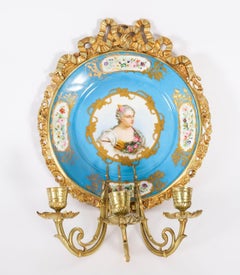 Antikes Paar Ormolu & Sèvres Porzellan Portraits Wandleuchten 19. Jahrhundert