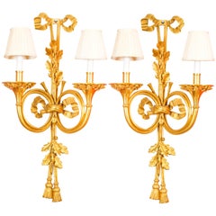 Antique Pair Ormolu Twin Branch Wall Lights Sconces 19th C