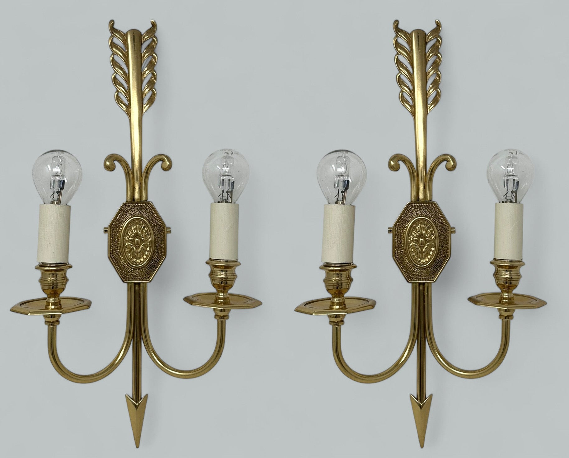Antique Pair Ormolu Two Light Wall Electric Sconces Appliques Maison Lucien Gau