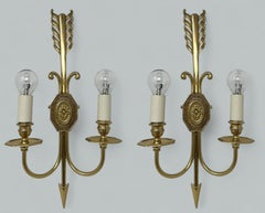 Antique Pair Ormolu Two Light Wall Electric Sconces Appliques Maison Lucien Gau