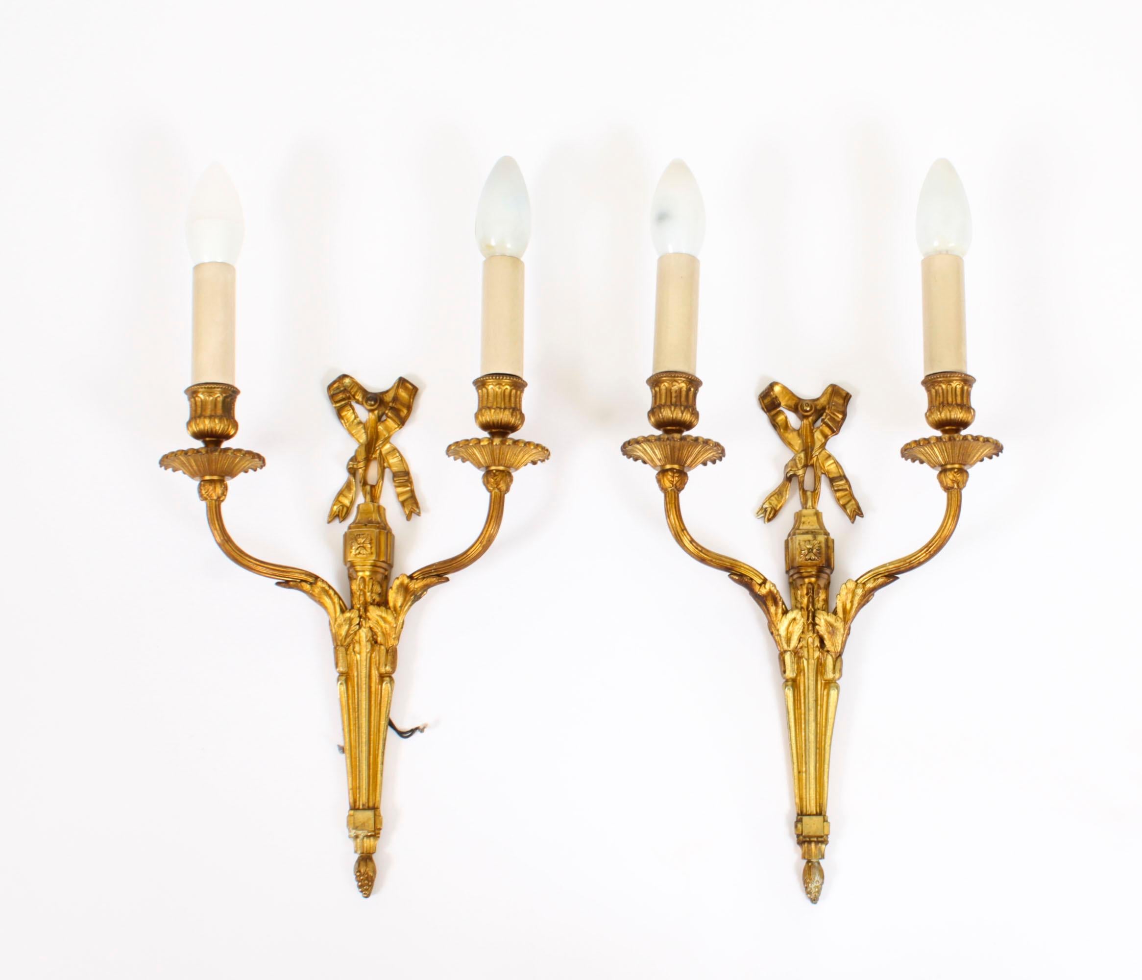 Antique Pair Ormolu Wall Lights Appliques Circa 1920 In Good Condition In London, GB