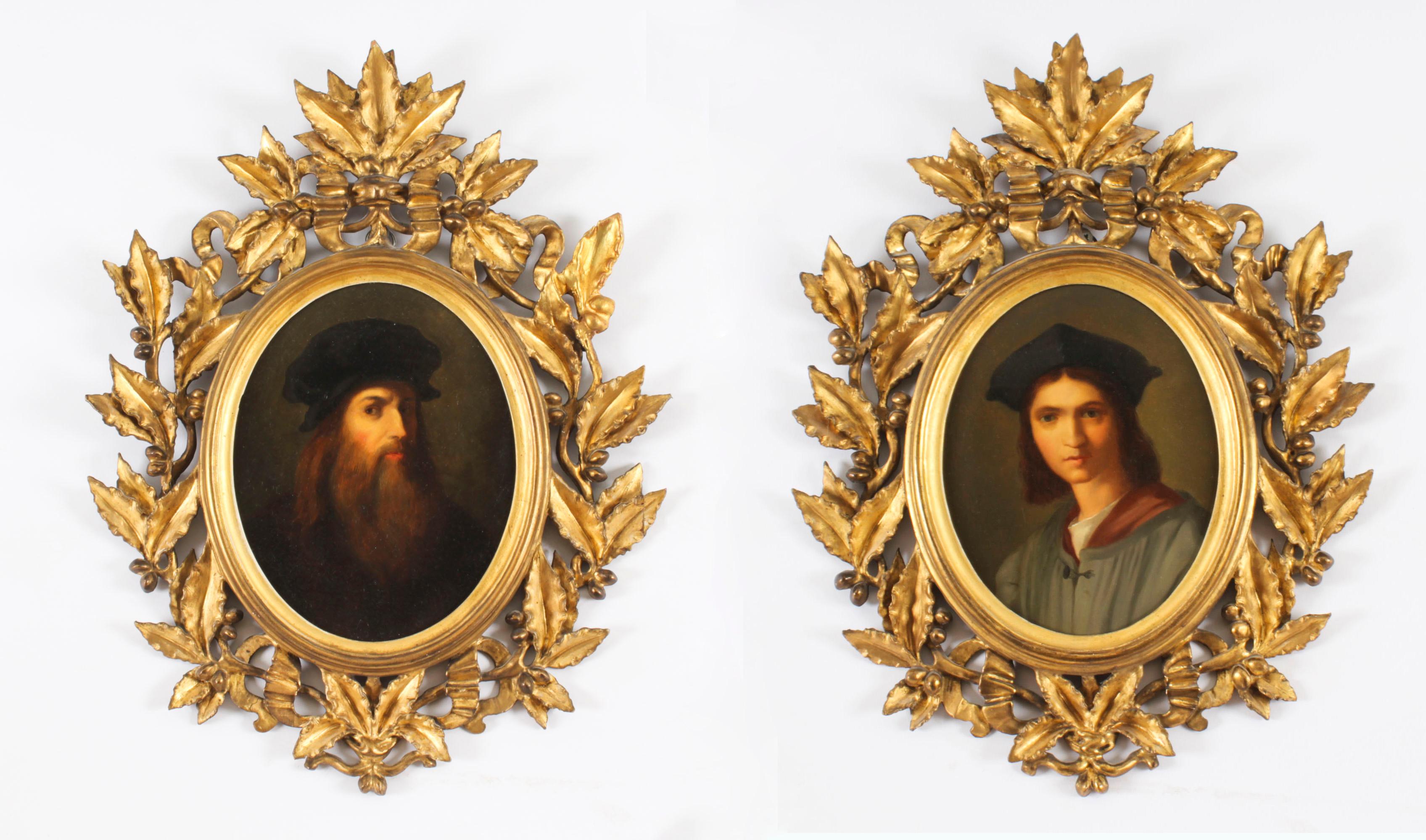 Antique Pair Oval Leonardo Da Vinci and Raphael Paintings Circa 1780 18th C 13
