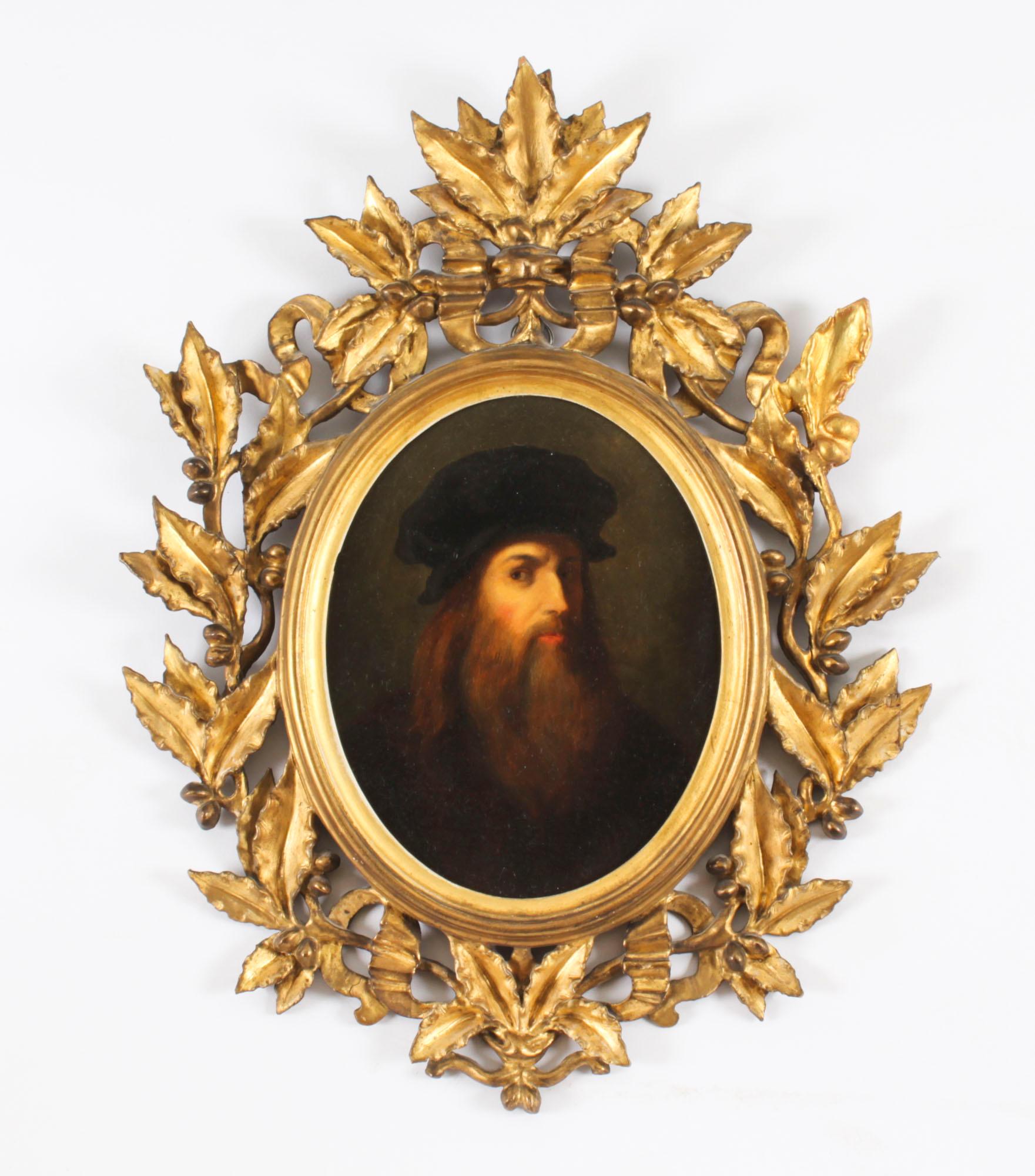 A lovely pair of Italian School oil on board oval framed paintings after Leonardo da Vinci (1452-1519), of Leonardo da Vinci, self portrait,  and the companion piece after Raphael, circa 1780 in date.

The oval shaped paintings delightfully
