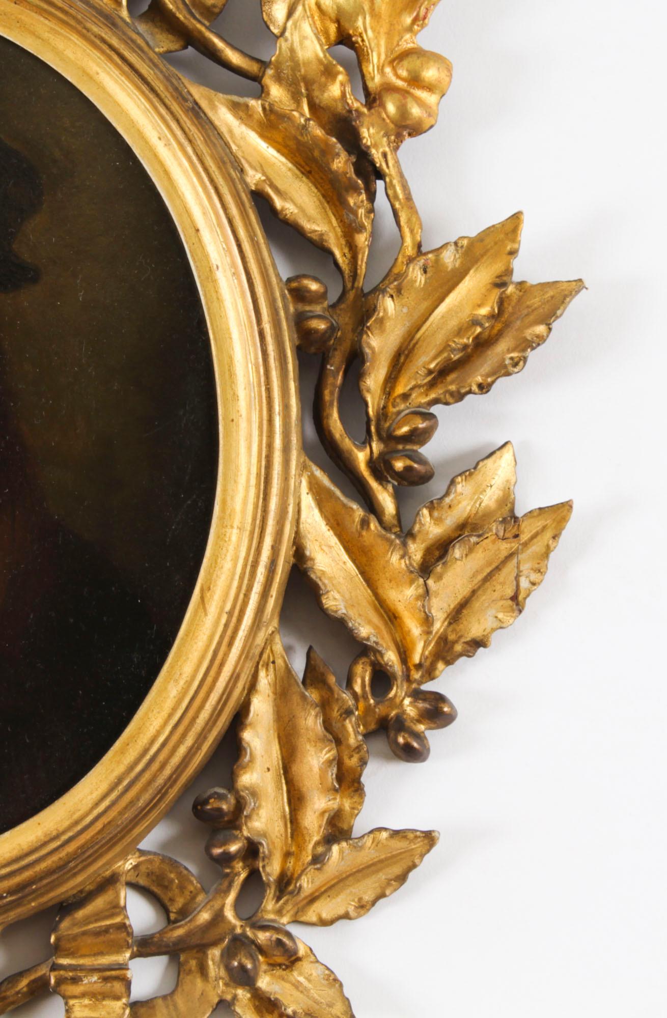 Giltwood Antique Pair Oval Leonardo Da Vinci and Raphael Paintings Circa 1780 18th C