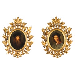 Antique Pair Oval Leonardo Da Vinci and Raphael Paintings Circa 1780 18th C