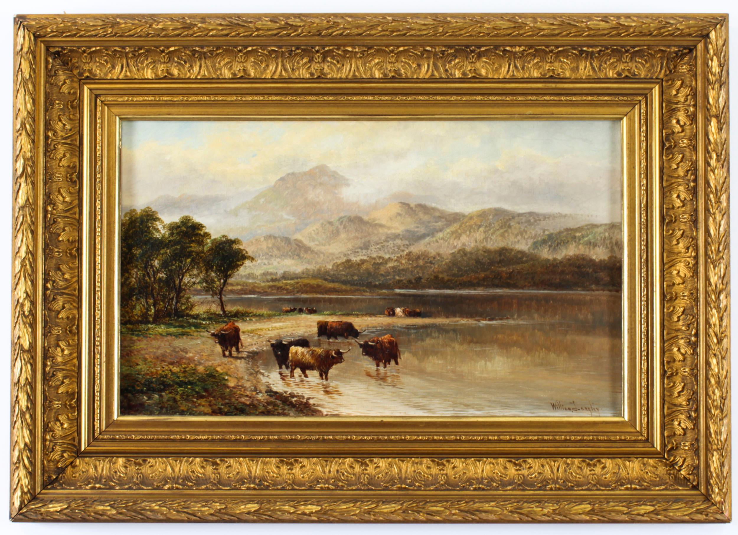 Antique Pair Paintings Highland Cattle' William Langley 19th Century 5