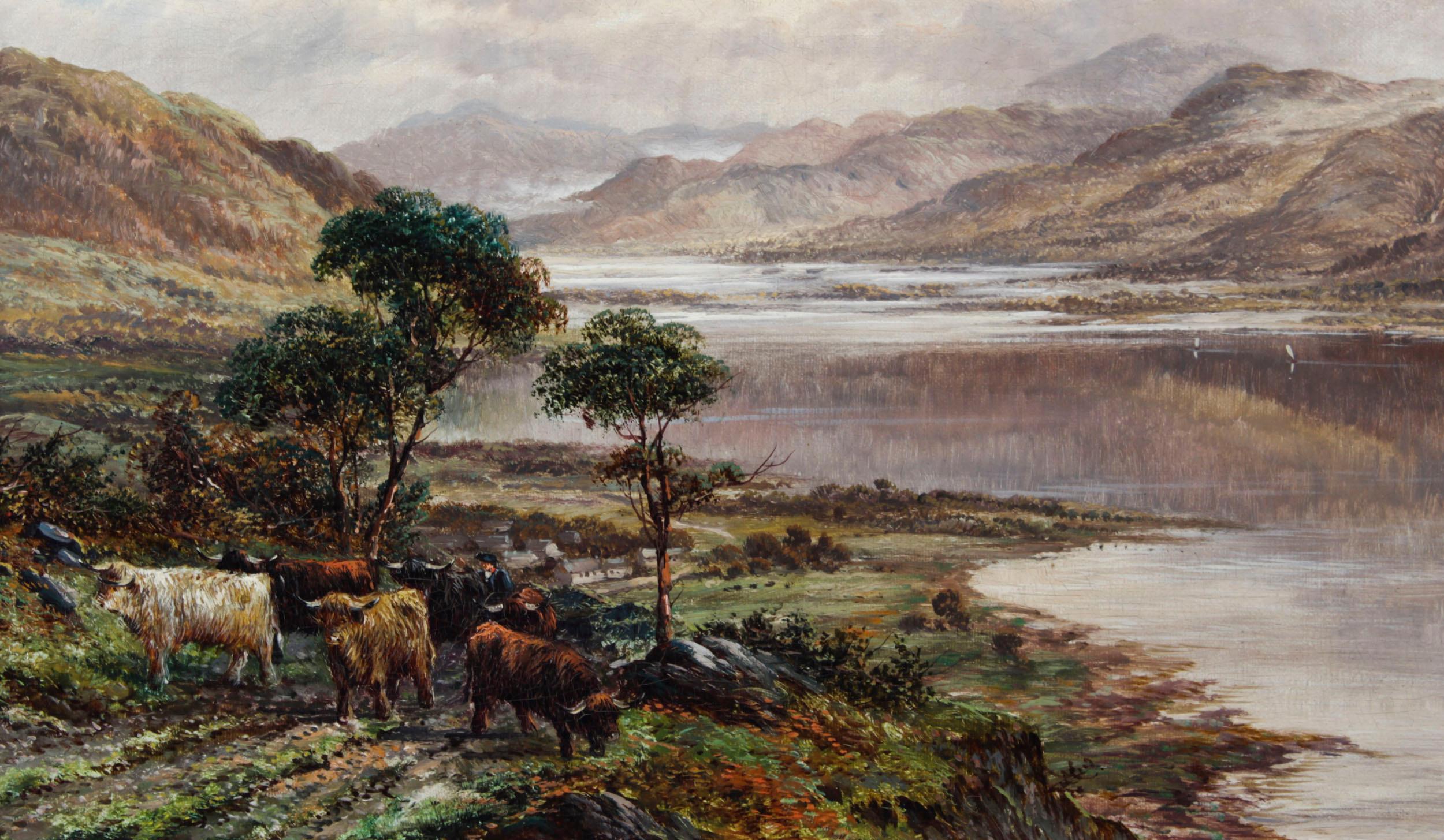 Late 19th Century Antique Pair Paintings Highland Cattle' William Langley 19th Century