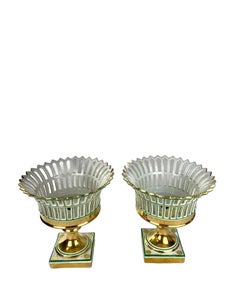 Antique Pair Paris Porcelain Reticulated Baskets with Gilt, France Circa 1860