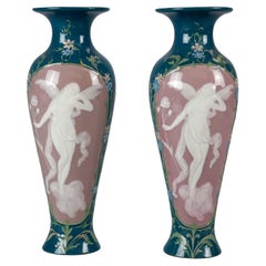 Antique Pair Pate Sur Pate Porcelain Angel Vases 19th C