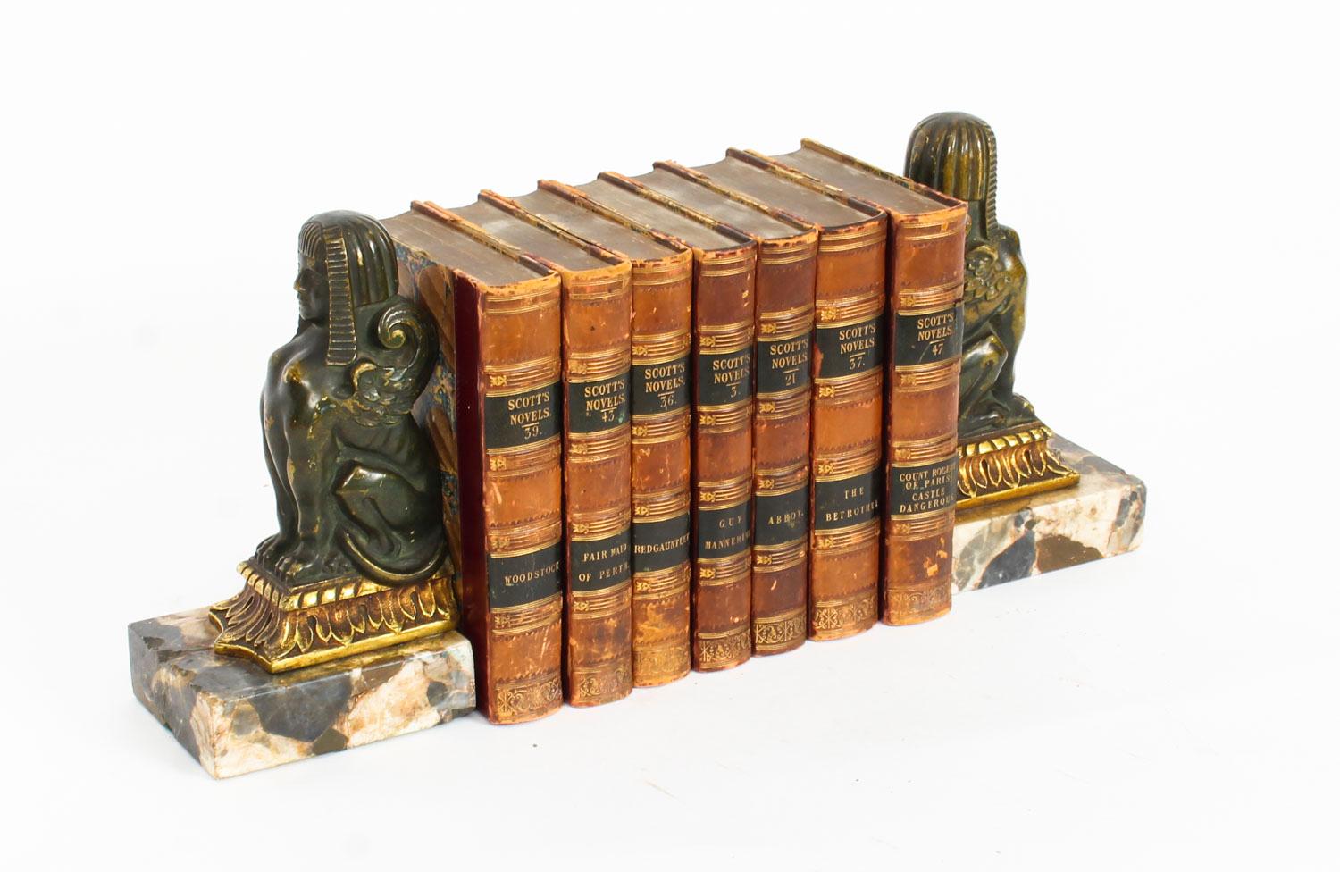 Gilt Antique Pair of Patinated Bronze Sphinx Library Bookends, 19th Century