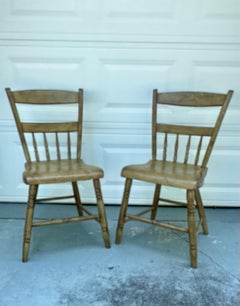 Antique Pair Pennsylvania Plank Seat Chairs, 19th Century.