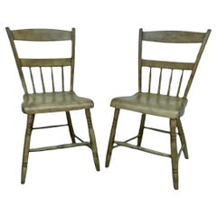 Antique Pair Pennsylvania Plank Seat Chairs, 19th Century.