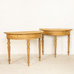 Antique Pair Pine Demi-Lune Tables from Sweden