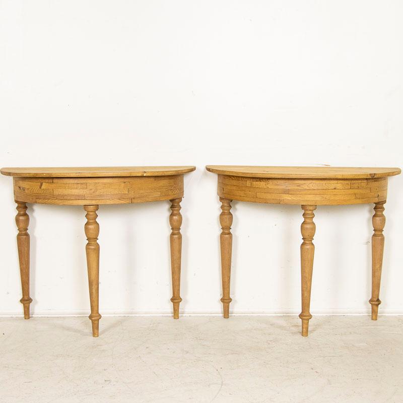 Swedish Antique Pair Pine Demi-Lune Tables from Sweden