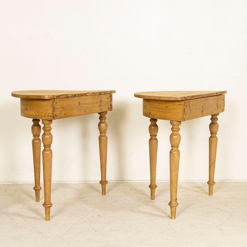 Antique Pair Pine Demi-Lune Tables from Sweden In Good Condition In Round Top, TX