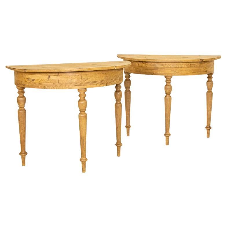 Antique Pair Pine Demi-Lune Tables from Sweden