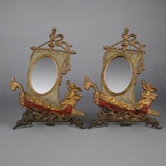Antique Pair Polychromed Classical Nautical Themed Frames with Cherubs, c1890