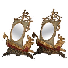 Antique Pair Polychromed Classical Nautical Themed Frames with Cherubs, c1890